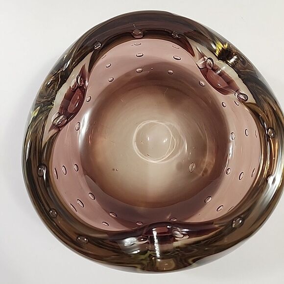 Vintage Murano MCM Blenko Glass Ashtray Amethyst 6” Controlled Bubble Purple - Picture 2 of 9